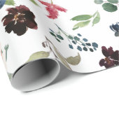 ブルゴーニュ水彩赤海軍フローラボー結婚ホズ ラッピングペーパー (ロールコーナー)