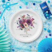 ブルゴーニュ水彩野草花ボホ結婚の ペーパープレート (パーティー)