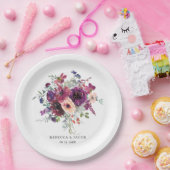ブルゴーニュ水彩野草花ボホ結婚の ペーパープレート (パーティー)