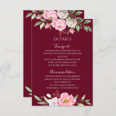 ブルゴーニュ水色フローラエレガントな結婚式詳細 エンクロージャーカード (正面/裏面)