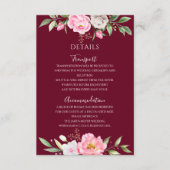 ブルゴーニュ水色フローラエレガントな結婚式詳細 エンクロージャーカード (正面)