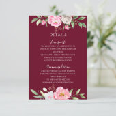 ブルゴーニュ水色フローラエレガントな結婚式詳細 エンクロージャーカード (スタンド正面)