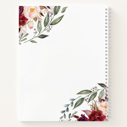 ブルゴーニュ水色フローラエレガントな結婚式 ノートブック (裏面)