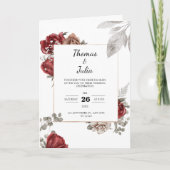 ブルゴーニュ水色フローラ結婚ズ 招待状 (正面)