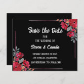 ブルゴーニュ水色フローラ結婚式の日付を保存 (正面/裏面)