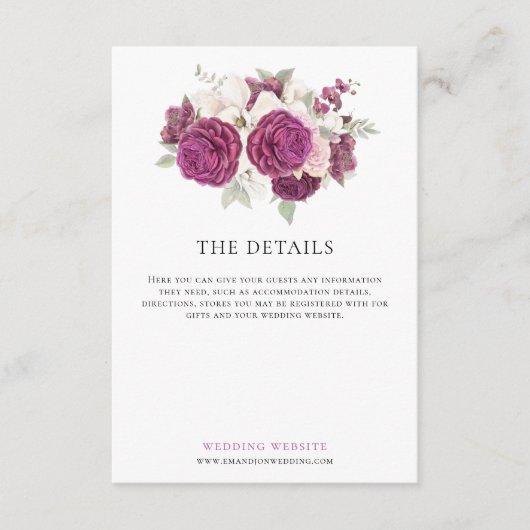 ブルゴーニュ水色花模様結婚ズ詳細 エンクロージャーカード (正面)