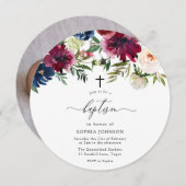 ブルゴーニュ海軍と赤面花ベビー写真バプテスマ 招待状 (正面/裏面)