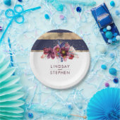 ブルゴーニュ海軍と金ゴールドストライプフローラ結婚ズ ペーパープレート (パーティー)