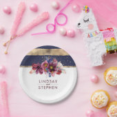 ブルゴーニュ海軍と金ゴールドストライプフローラ結婚ズ ペーパープレート (パーティー)