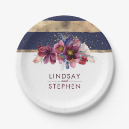 ブルゴーニュ海軍と金ゴールドストライプフローラ結婚ズ ペーパープレート