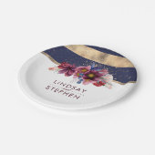 ブルゴーニュ海軍と金ゴールドストライプフローラ結婚ズ ペーパープレート (アングル)