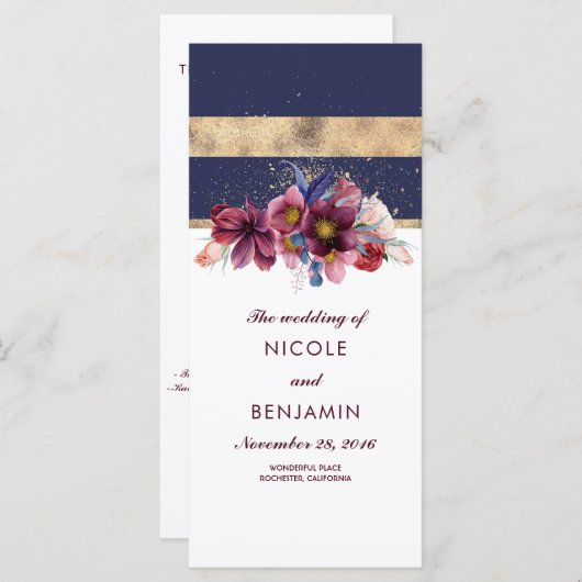 ブルゴーニュ海軍と金ゴールドフローラ結婚式 プログラム (正面/裏面)