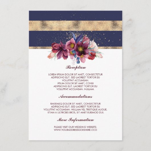 ブルゴーニュ海軍と金ゴールド結婚ズインフォメーションゲスト エンクロージャーカード (正面)