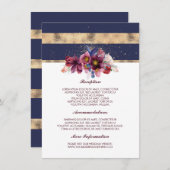 ブルゴーニュ海軍と金ゴールド結婚ズインフォメーションゲスト エンクロージャーカード (正面/裏面)