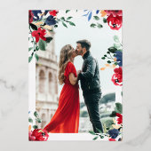 ブルゴーニュ海軍のフローラ金ゴールドスクリプト結婚の写真 箔招待状 (裏面)