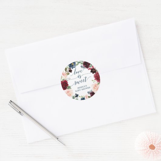 ブルゴーニュ海軍の愛は甘い赤ちゃんシャワーの好意 ラウンドシール (封筒)