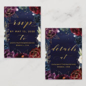 ブルゴーニュ海軍ウェディングRSVP & 詳細オンラインカード 名刺 (正面/裏面)