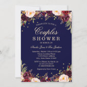 ブルゴーニュ海軍エレガントフローラカップルのシャワー 招待状 (正面)