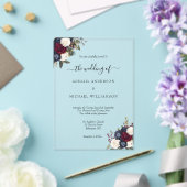 ブルゴーニュ海軍エレガントフローラフォーマルスクリプ結婚ト アクリル招待状 (インサイチュ (ウェディング))