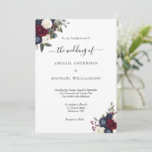 ブルゴーニュ海軍エレガントフローラフォーマルスクリプ結婚ト 招待状 (スタンド正面)