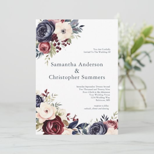 ブルゴーニュ海軍クリームフローラウォーター結婚カラー 招待状 (スタンド正面)