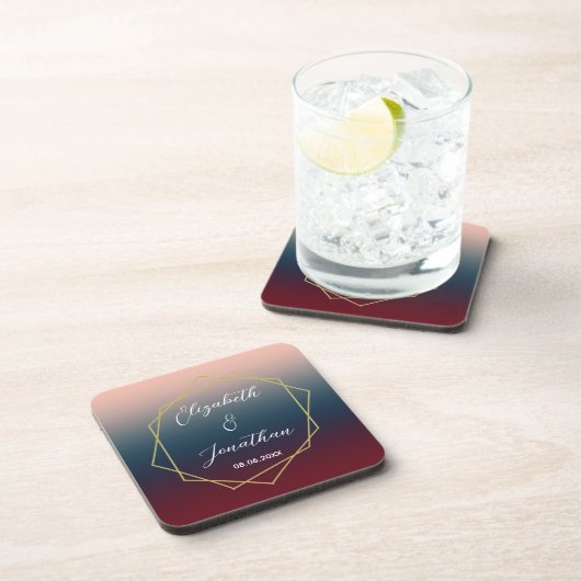 ブルゴーニュ海軍グラデーション赤面幾何結婚の コースター (右側)