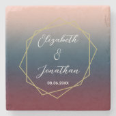 ブルゴーニュ海軍グラデーション赤面幾何結婚の ストーンコースター (正面)