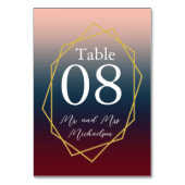 ブルゴーニュ海軍グラデーション赤面幾何結婚の テーブルナンバー (裏面)