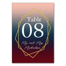 ブルゴーニュ海軍グラデーション赤面幾何結婚の テーブルナンバー