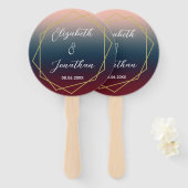 ブルゴーニュ海軍グラデーション赤面幾何結婚の ハンドファン (正面&裏面)