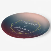 ブルゴーニュ海軍グラデーション赤面幾何結婚の ペーパープレート (アングル)