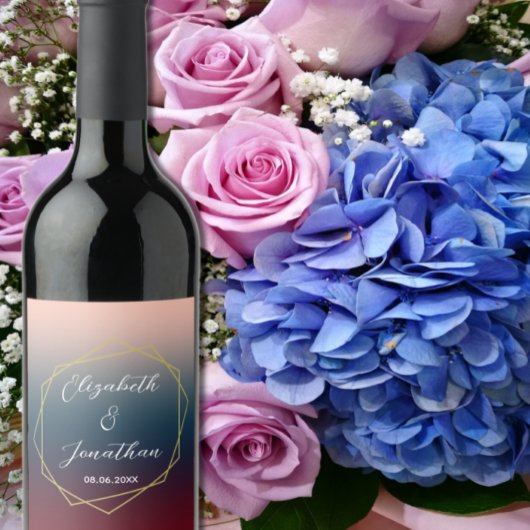 ブルゴーニュ海軍グラデーション赤面幾何結婚の ワインラベル