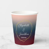 ブルゴーニュ海軍グラデーション赤面幾何結婚の 紙コップ (正面)