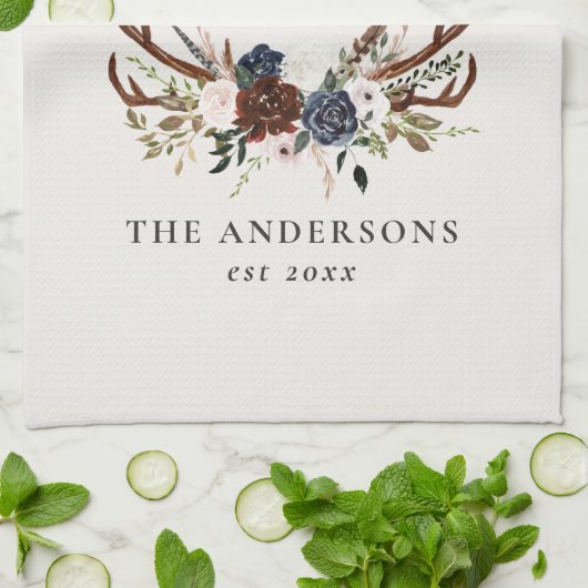 ブルゴーニュ海軍スターター水色フローラエレガント浴  キッチンタオル (折り畳み)