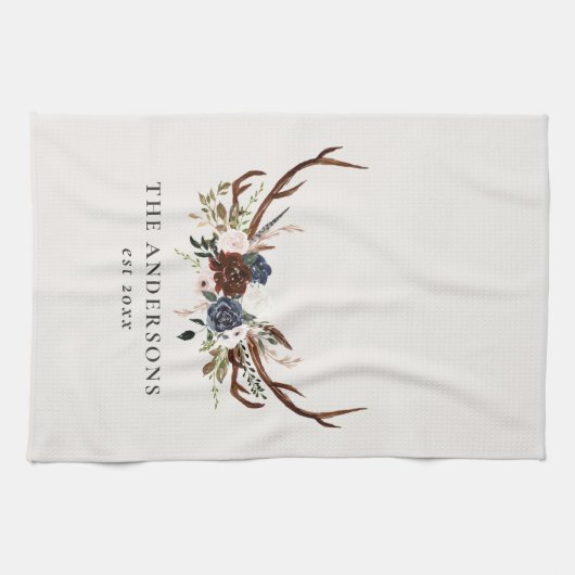 ブルゴーニュ海軍スターター水色フローラエレガント浴 キッチンタオル (横)