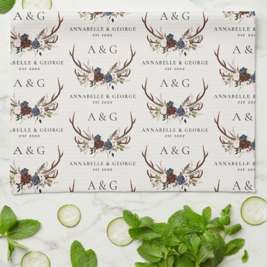 ブルゴーニュ海軍スターター水色フローラエレガント浴 キッチンタオル (折り畳み)