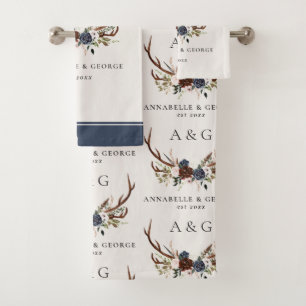 ブルゴーニュ海軍スターター水色フローラエレガント浴 バスタオルセット