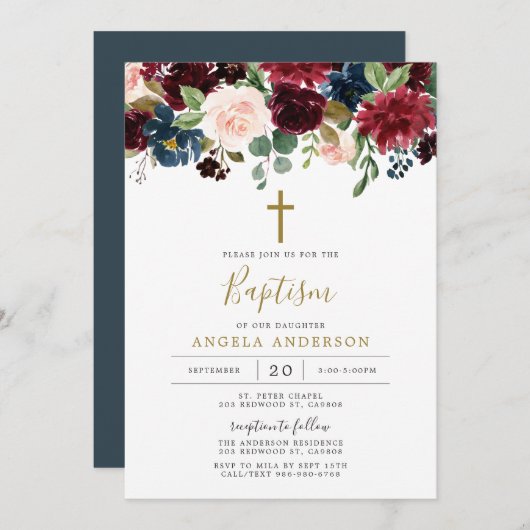 ブルゴーニュ海軍バプテスマ/《キリスト教》洗礼式や命名式招待状 招待状 (正面/裏面)