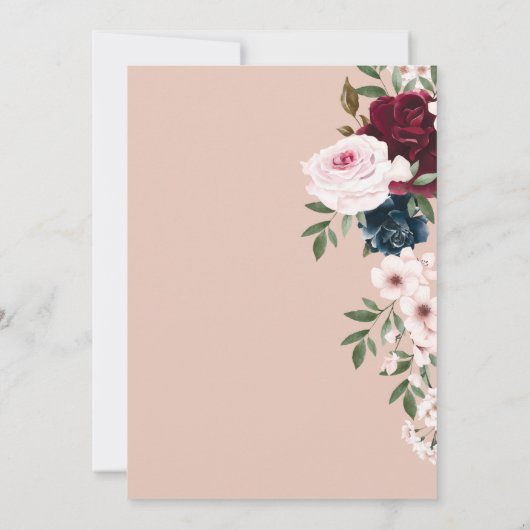 ブルゴーニュ海軍バラウォーター色リースブライダルシャワー 招待状 (裏面)