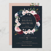 ブルゴーニュ海軍バラウォーター色リースブライダルシャワー 招待状 (正面/裏面)