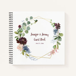 ブルゴーニュ海軍バラ金ゴールドジオメトリックゲストブック ノートブック