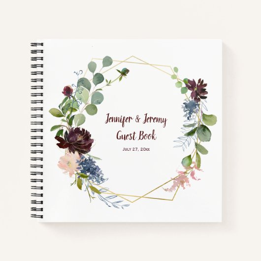 ブルゴーニュ海軍バラ金ゴールドジオメトリックゲストブック ノートブック (正面)