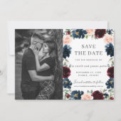ブルゴーニュ海軍ピンクフローラ写真Save the Date Card 招待状 (正面)