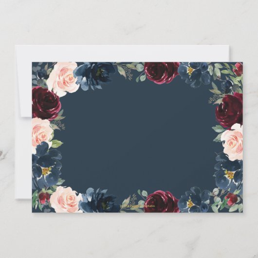 ブルゴーニュ海軍ピンクフローラ写真Save the Date Card 招待状 (裏面)