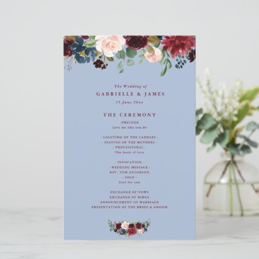 ブルゴーニュ海軍フローラほこりっぽいブルーウェディングプログラム (スタンド正面)