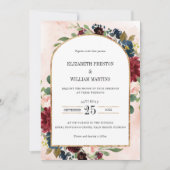 ブルゴーニュ海軍フローラアーチフレームフォト結婚ズ 招待状 (正面)