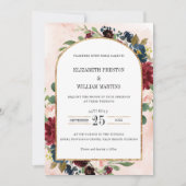 ブルゴーニュ海軍フローラアーチフレームQRコード結婚ズ 招待状 (正面)