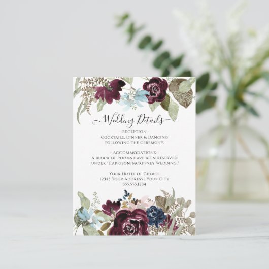 ブルゴーニュ海軍フローラエレガント秋の結婚式詳細 招待状 (スタンド正面)