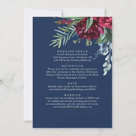 ブルゴーニュ海軍フローラオールインワン結婚式招待状 招待状 (裏面)