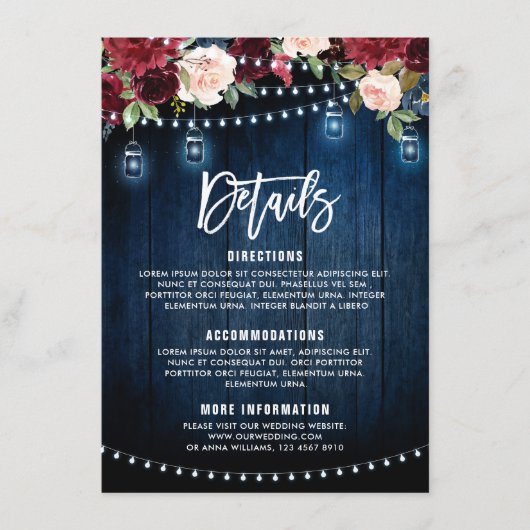 ブルゴーニュ海軍フローラストリングライトメイソンジャー エンクロージャーカード (正面)